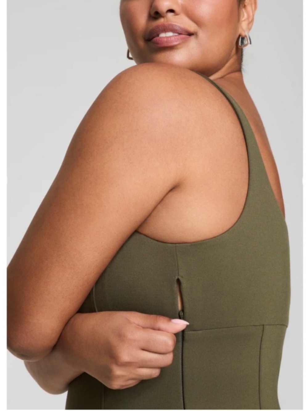 Spanx shape Ponte Midi Tank Dress Sleek Olive Green size large L - Picture 4 of 9